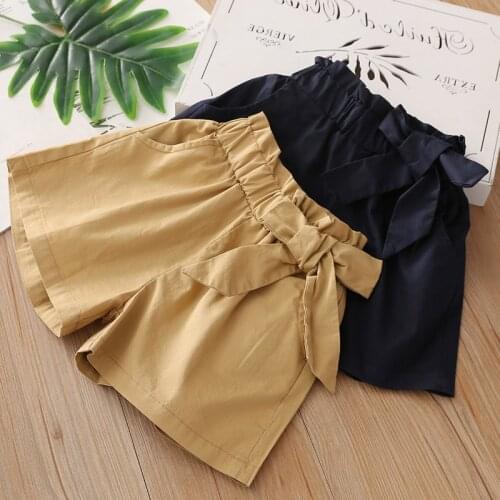 2021 Hot Summer Casual New Korea Design 3 4 5 6 7 8 9 10 12 Years Cotton Navy Blue Khaki Sweet Bow Shorts For Kids Baby Girl