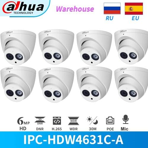 Dahua IP Camera 6MP Built-in MIC IPC-HDW4631C-A PoE Metal Case Mini Dome Cameras CCTV Security Baby Monitor Wholesale 8PCS/Lot