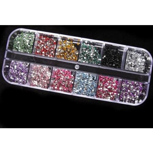 1200x 2mm Rhinestones Nail Decoration Round Colorful Glitters With Hard Case DIY Nail Art Decorations