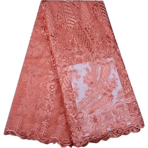 Nigerian Lace Blue Fabrics 5 Yard Fashion African Lace Fabric With Stones Factory Price Beads Lace Fabric For Bridal Dress F967