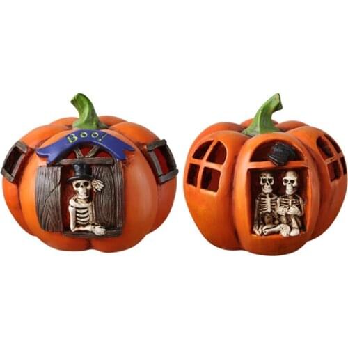 Halloween Pumpkin Lamp Creative Resin LED Skull Night Light Decoration for Home Garden Courtyard Indoor Ornament
