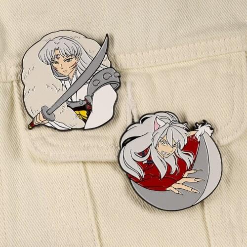 Anime Inuyasha Sesshoumaru Metal Badge Button Brooch Pins Medal Collection Medal Costume Decor Souvenir Cosplay Xmas Gifts