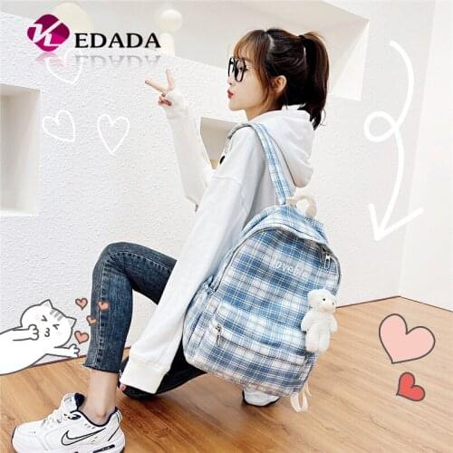 Fashion Plaid Girl College School Bag New Simple Women Backpack Striped Book Packbags for Teenage Travel Shoulder Bag Rucksack