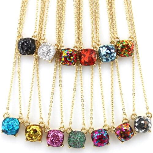 Fashion KS Gold Small Square Opal Glitter Necklace Choker Jewelry Wholesale 14 Colors Option