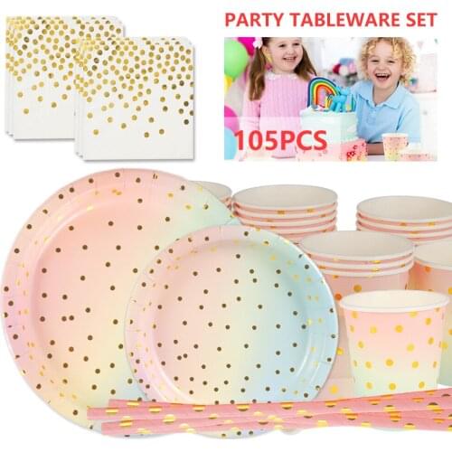 Party Tableware Set Disposable Paper Tableware Set Childrens Birthday Pastel Cake Paper Plates Supplies Weddings Anniversaries