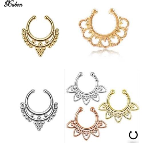 New 316L Tianium Flower Petals Clicker Nose Hoop Nose Rings Body Piercing Jewelry Fake Septum Non Piercing Hanger