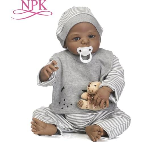 NPK 57cm new arrival black skin simulation newborn baby with painted hair best kid gift full silicone reborn baby dolls