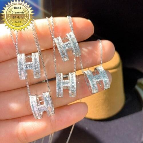 Real 18K gold necklace natura 0.35ct diamonds necklace H-M025