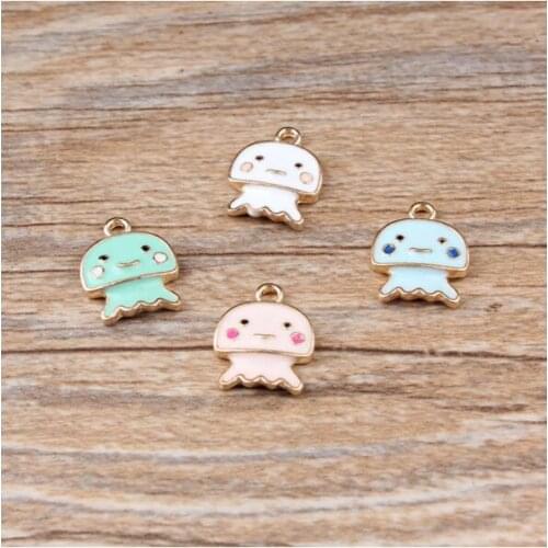 Newest 20pcs/lot Min Animals Shape Alloy drop oil gold-color Colorful Cute Jellyfish Charm diy Jewelry Making Necklace Pendants