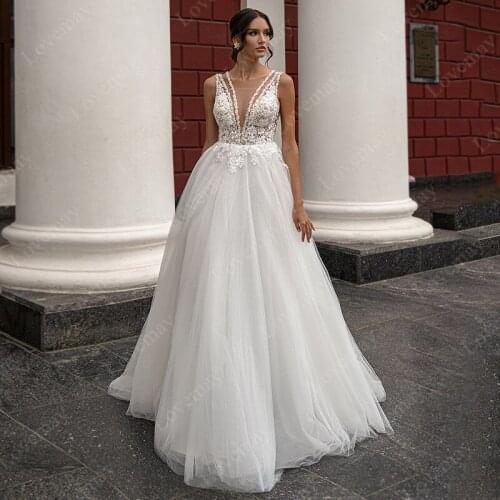 Boho Wedding Dresses 2021 Sleeveless A Line Lace Appliques V Neck Bridal Gown Vestidos De Novia Beach Bride Dresses