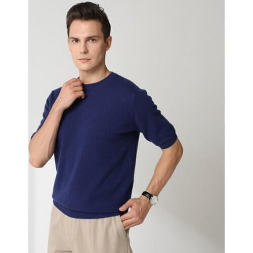 Fashion Menswear 100% Goat Cashmere 2021 Man O-Neck Pullovers Winter Sweaters Knitted Half Sleeve Hot Sale Standard Male Tops