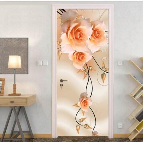 PVC Self-Adhesive Waterproof Rose Flowers Wall Door Sticker Living Room Bedroom Wallpaper 3D Home Decals Vinyl 3D Mural Stickers