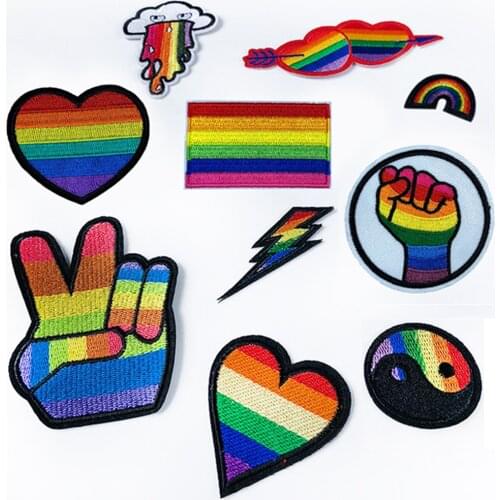 1pcs Rainbow Iron On Patches For Clothing Lgbt Flag Gay Pride Embroidered Patch Sticker On Clothes DIY Appliques Decor