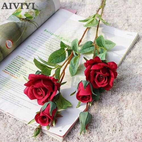 Single Branch 2 Fork Multi-head Dream Rose Artificial Flower Fake Flower Valentines Day Wedding Flower Home Decoration