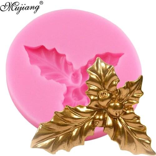 DIY Holly Berry Leaves Christmas Cake Decorating Tools Silicone Mold Fondant Chocolate Candy Gumpaste Molds Cupcake Baking Mould