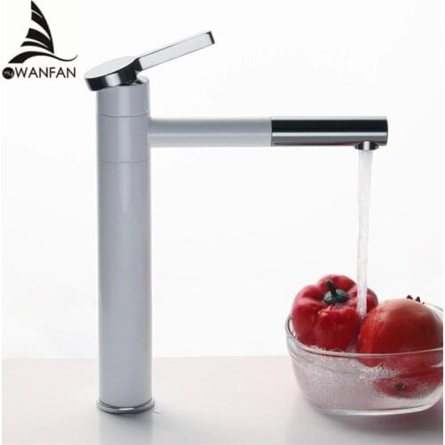 Basin Mixer Tap 360 Degree Rotate Type Basin Faucet White and Silver chrome Finish Bathroom Faucets Single Hand Bathroom LT-701