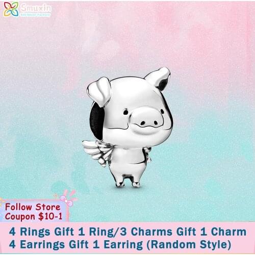 Smuxin 925 Sterling Silver Beads Pippo the Flying Pig Charms fit Original Pandora Bracelets for Women Jewelry Making Girl Gift