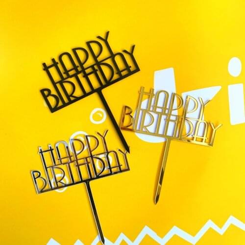 Gold Silver Happy Birthday Cake Topper Acrylic Letter Cake Top Flag Decoration for Boy Girl Birthday Party Wedding Supplies G