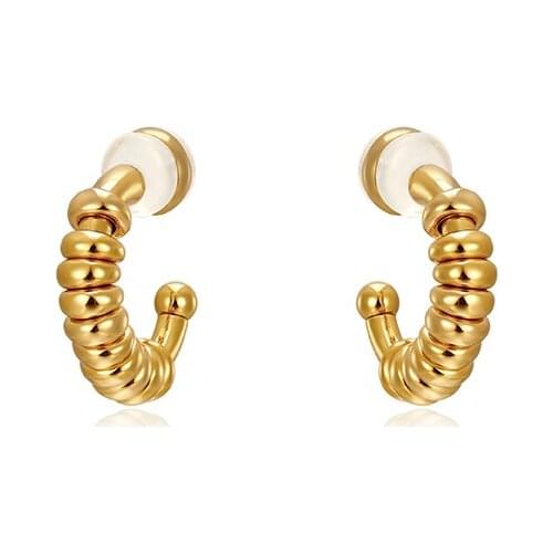 Wave CC Shape Drop Earrings Brass With 18K Gold Women Jewelry Punk Party Gown Runway Korean Japan