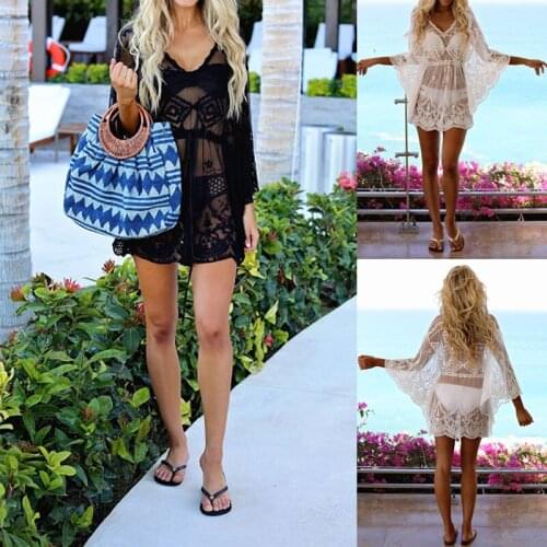 2020 Summer Women Bikini Wraps Bikini Beach Swimwear Floral Lace Mesh Sheer Cover Up Top Dress Perspective mesh Robe