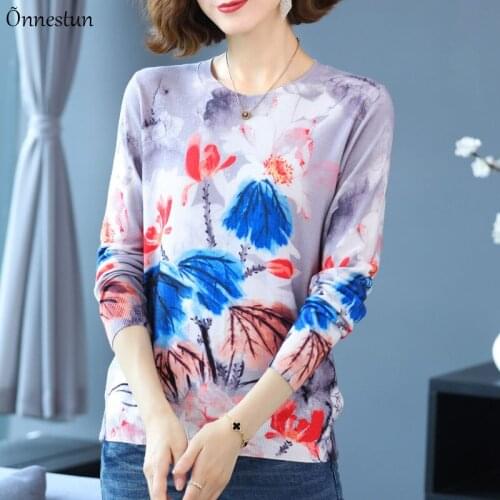 Print Womens Sweaters Autumn Korean Style Womens Clothing Pullover Long Sleeve Top Femme Soft Sweater Women