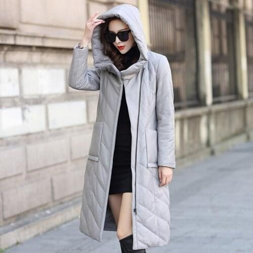 Natural Sheepskin Coat 2020 Casual Genuine Leather Jacket Women Long Warm Winter Down Jackets Hooded Plus Size B0302