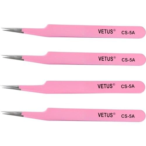 10pcs/Lot Vetus Pink Eyelash Tweezers Curved Straight Stainless Steel Makeup Tools Eyebrow Pincet 3D Lash Tweezer