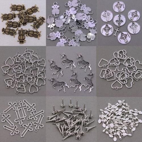 10pc Alloy Owl Unicorn Bear Cross Eiffel Tower Pendant Heart Connector DIY Bracelet Necklace Jewelry Making