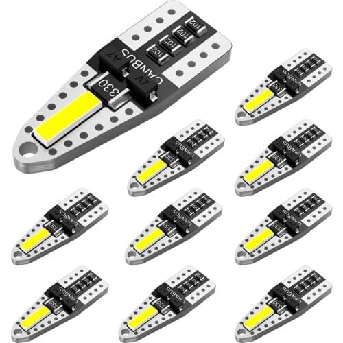 10x NEW Car LED Bulb T10 W5W LED Signal Light Canbus 12V 6000K Auto Claerance Wedge Side Reverse Lamps 7020 2SMD Car Accessories