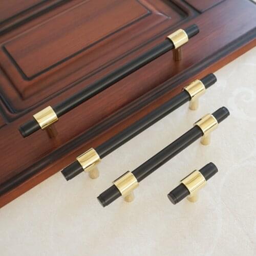 3.75" 5" 6.3" Brass Door Handle Copper Cabinet Handles Black T Bar Knobs Drawer Knob Modern Furniture Handle Knob 96 128 160mm