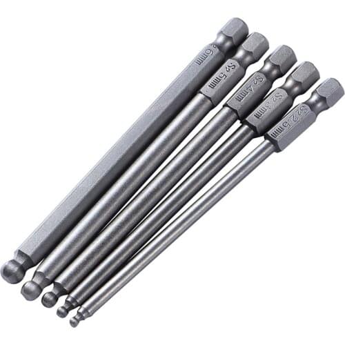 5pcs 100mm Magnetic Screwdriver Bits S2 Steel Ball End Hexagon Head Hex Screwdriver Bits Drill Set