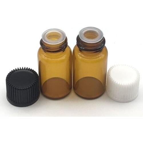 5pcs 3ml Small Amber Glass Bottle with No Hole Screw Cap Mini Essential Oil Perfume Sample Vials