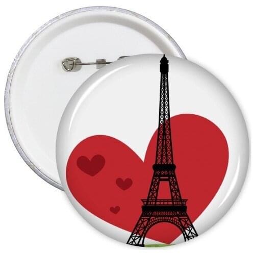 5pcs Love Heart Eiffel Tower France Landmark Architecture Custom Landscape Illustration Pattern Round Pin Badge Button