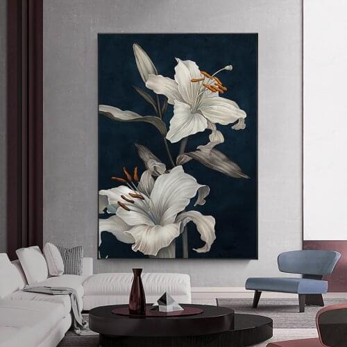 Nordic Abstract Flowers Wall Art White Floral Posters and Prints Canvas Paintings Modern Living Room Bedroom Decoration Picture