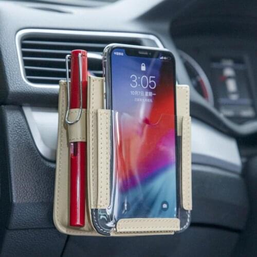 Auto Car Air Vent Hanging Faux Leather Mobile Phone Storage Bag Sundries Pouch Multi-Pocket Durable Car Storage Bag