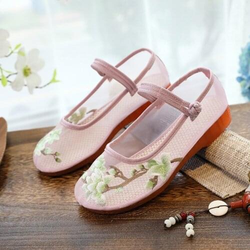 Retro Summer Ladies Gauze Mesh Embroidered Shoes Breathable Comfort Ballerinas Non-Slip Women Walking Ballet Flats