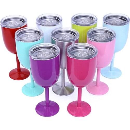 Wholesale 50pcs/lot 10oz 304 stainless steel red wine Goblet double layer wine cup with lid red wine coffee cups