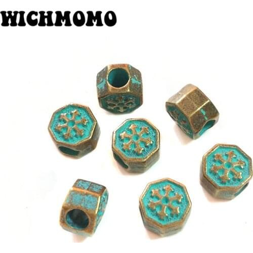 Fashion 10pcs 10MM Zinc Alloy Green Hexagon Snow Big Hole Beads for DIY Bracelet Jewelry Accessories