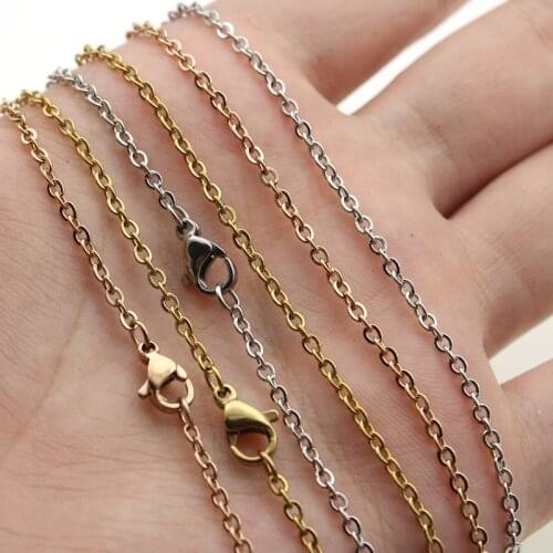 5pcs/lot Chain Necklace 2mm Men Women Gold 316L Stainless Steel Link Cuban Chain Necklaces Lobster Clasp for Jewelry Making