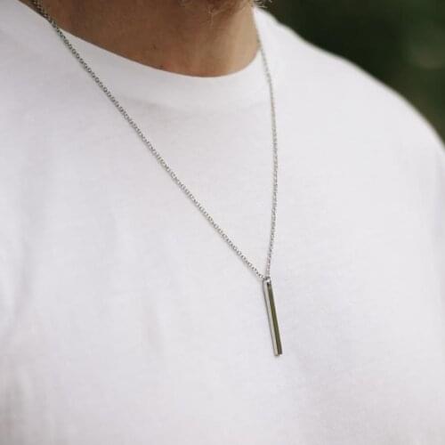 Hip Hop Men Stainless Steel Necklace Women Men Silver Color Long Chain Rectangular Pendant Necklace Statement Punk Choker Gifts