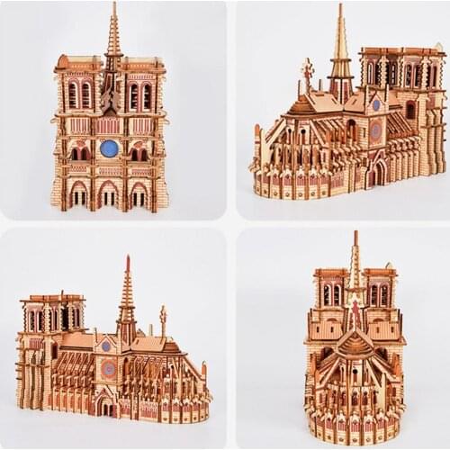 3D Wooden Puzzle Model DIY Handmade Mechanical Toys For Children Adult Model Kit Cathedral Jigsaw