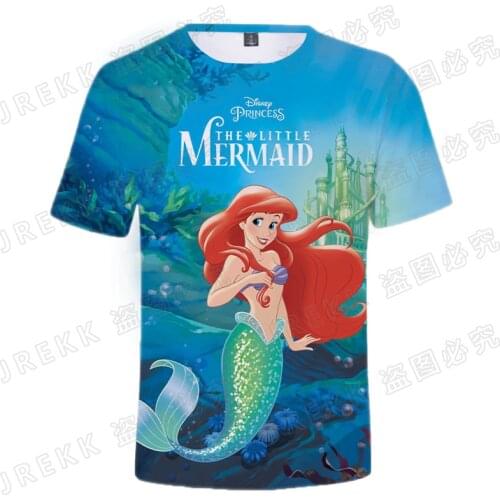 Disney Anime The Little Mermaid 3D Print T-shirt Cool Men Women Children Casual Short Sleeve Streetwear Tops Boy Girl Kids Tee