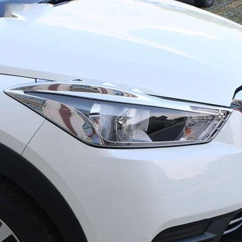 For Nissan Kicks 2017 Accessories ABS Chrome Auto Front Head Light Lamp Frame Decoration Cover Trim Sticker Car Styling