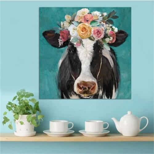 Canvas Animal Wall Art Painting Printed CuteCChild't Room Decoration Cow Painting Modern Decoration Canvas Prints Art No Frame