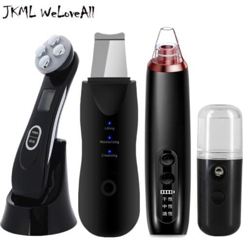 1Set USB Skin Care Tools RF EMS LED Mesotherapy Facial Massager+Ultrasonic Face Scrubber+Blackhead Vacuum Remover+Facial Sprayer