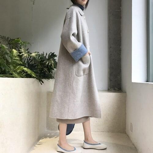 Korean albaca cashmere coat 2021 autumn winter new knee length wool double-sided tweed childrens coat