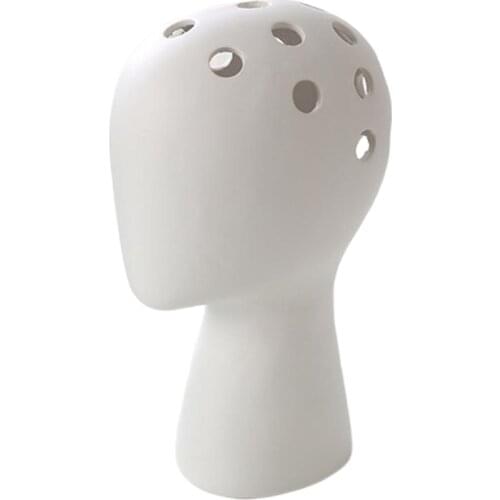 Ceramic Tabletop Wig Display Hair Mannequin with Holes for Flower Art Showcase