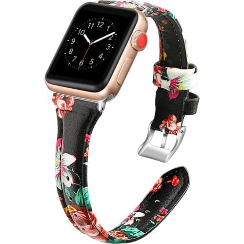 Printed leather strap for apple watch 5 6 band 44mm 40mm 42mm 38mm bracelet watchband for iwatch series 6/5/SE/4/3/2/1 wristbelt