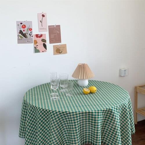 Korean Contrast Plaid Tablecloth Picnic Cloth Curtain Curtain Background Cloth Retro Green Coffee Shop Soft Dress