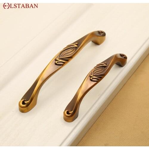LSTABAN European Antique Copper Cupboard Wardrobe Shoe Cabinet Wine Cabinet Drawer Cabinet Door Zinc Alloy Yellow Bronze Handle